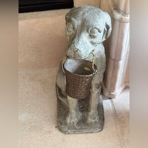 Hunting Dog Concrete Statue with Flower Basket vintage